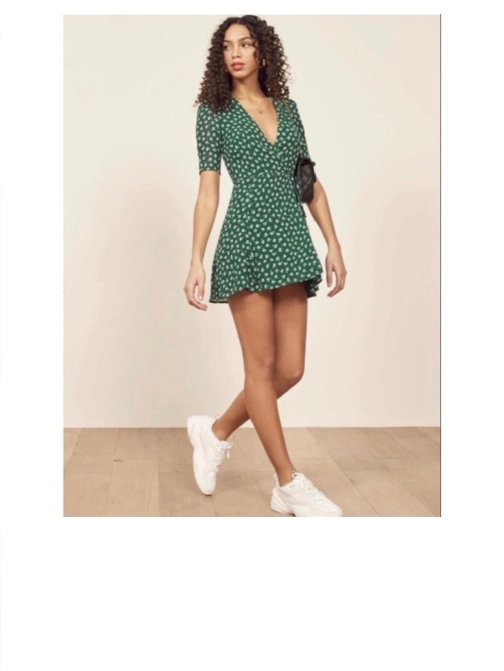 Reformation Deep Green Floral Tie-wrap mini Dress small